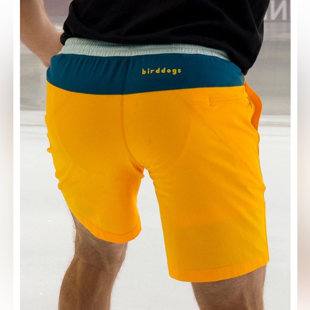 Birddogs Men's Athletic Shorts in Yellow with Teal Waistband